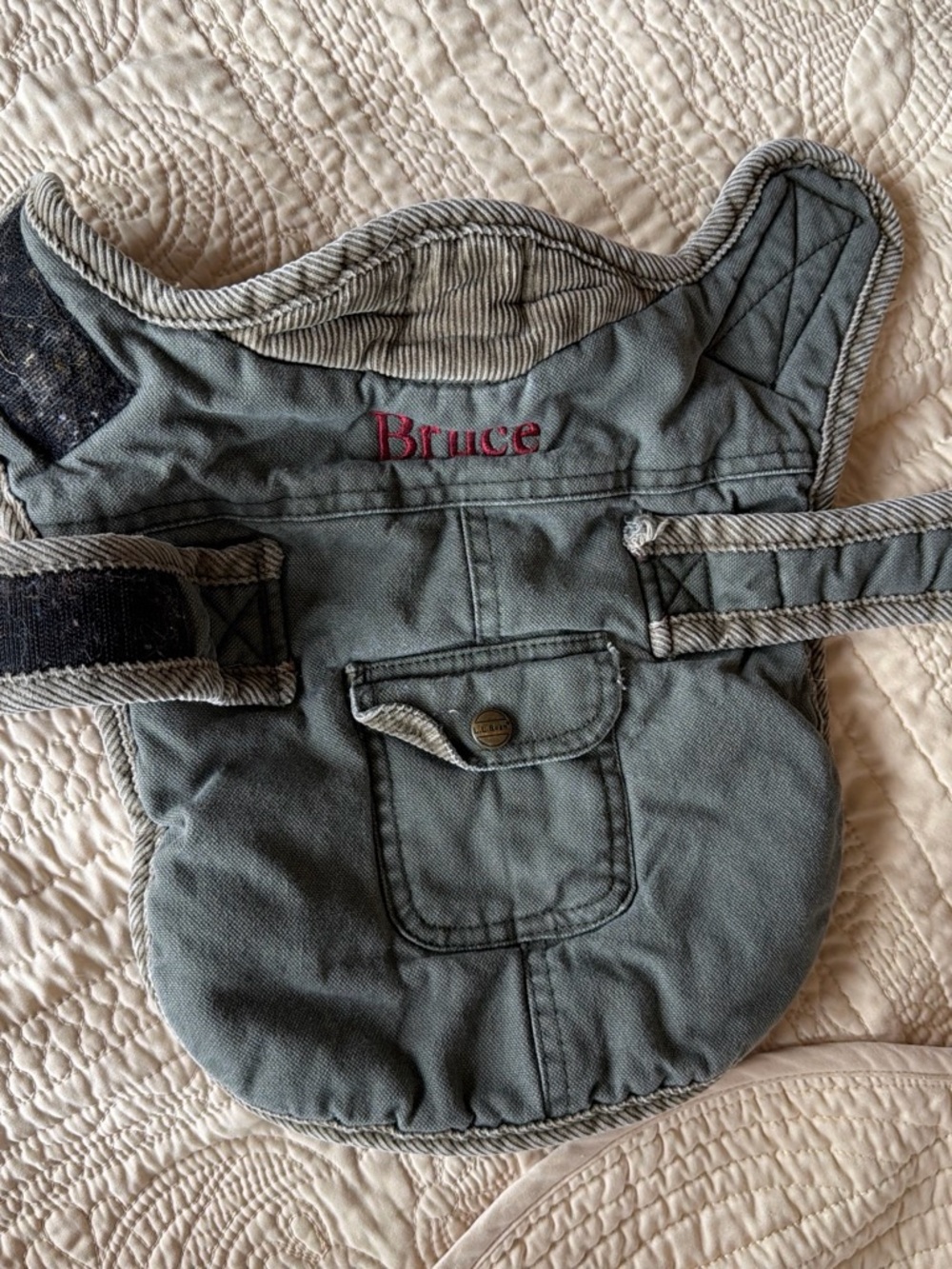 L.L. Bean Green Dog Vest with Pocket - Embroidered "Bruce"